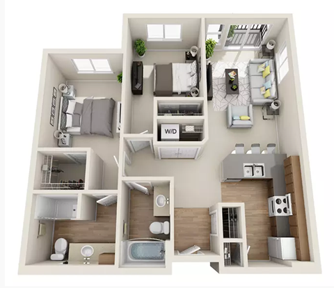 Floor plan for 2 beds, 2 baths, 1192 sqft